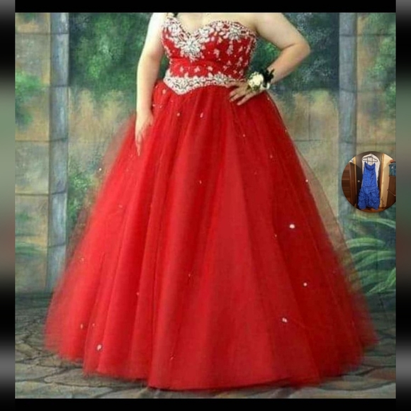 Sz 14 Red Corset Grad Dress - Picture 1 of 2